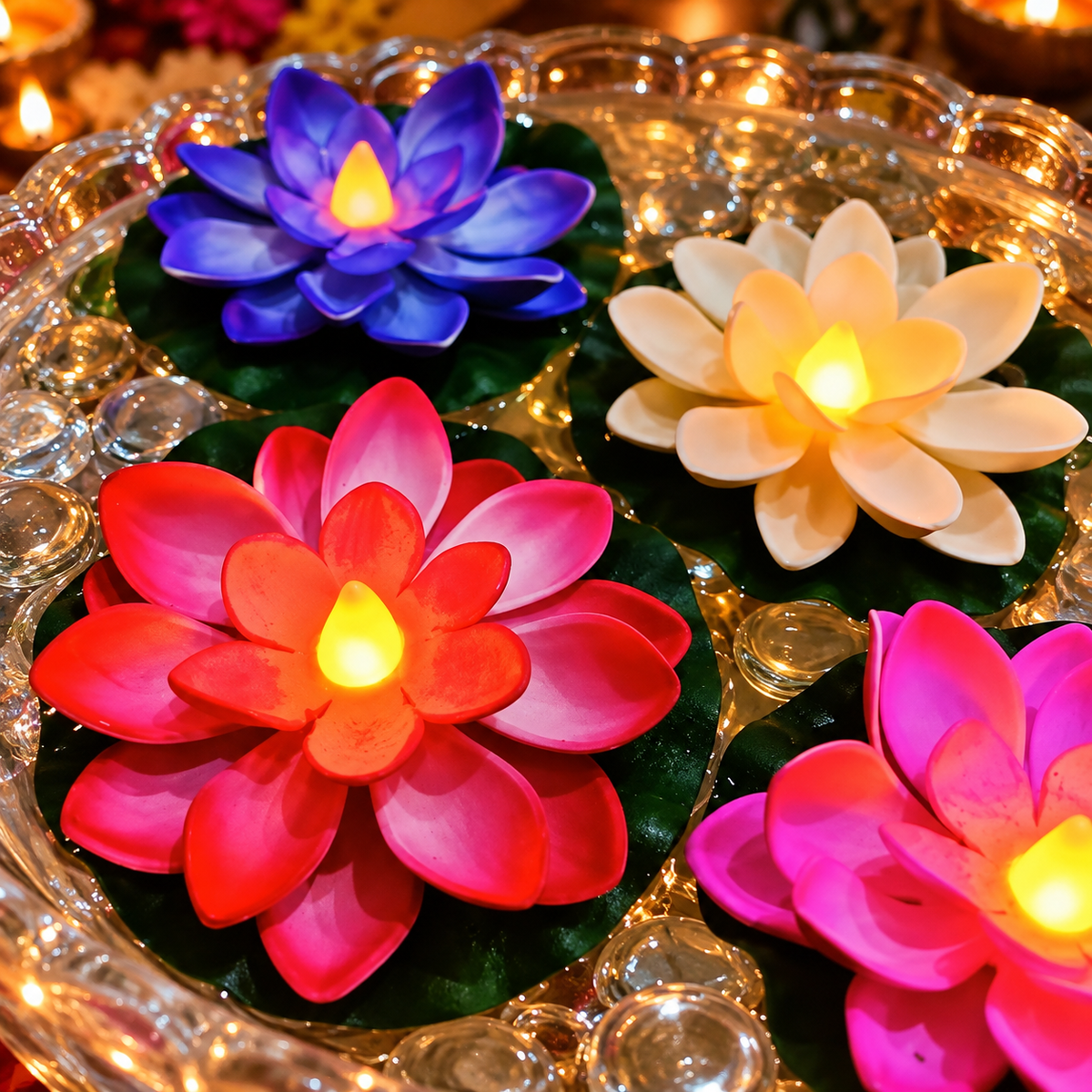 Floating Lotus Water-Sensor Candles – Pack of 4